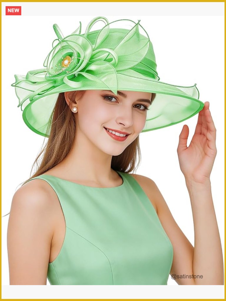 Organza Fascinator Hat With Wide Brim For Tea Party Derby Wedding Church